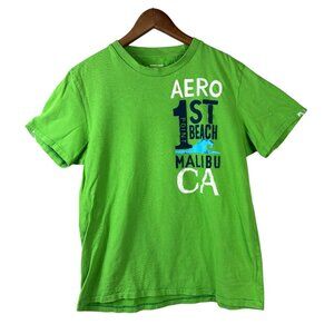 Aeropostale Men Short Sleeve T-Shirt 1st Point Beach Malibu CA Green Large